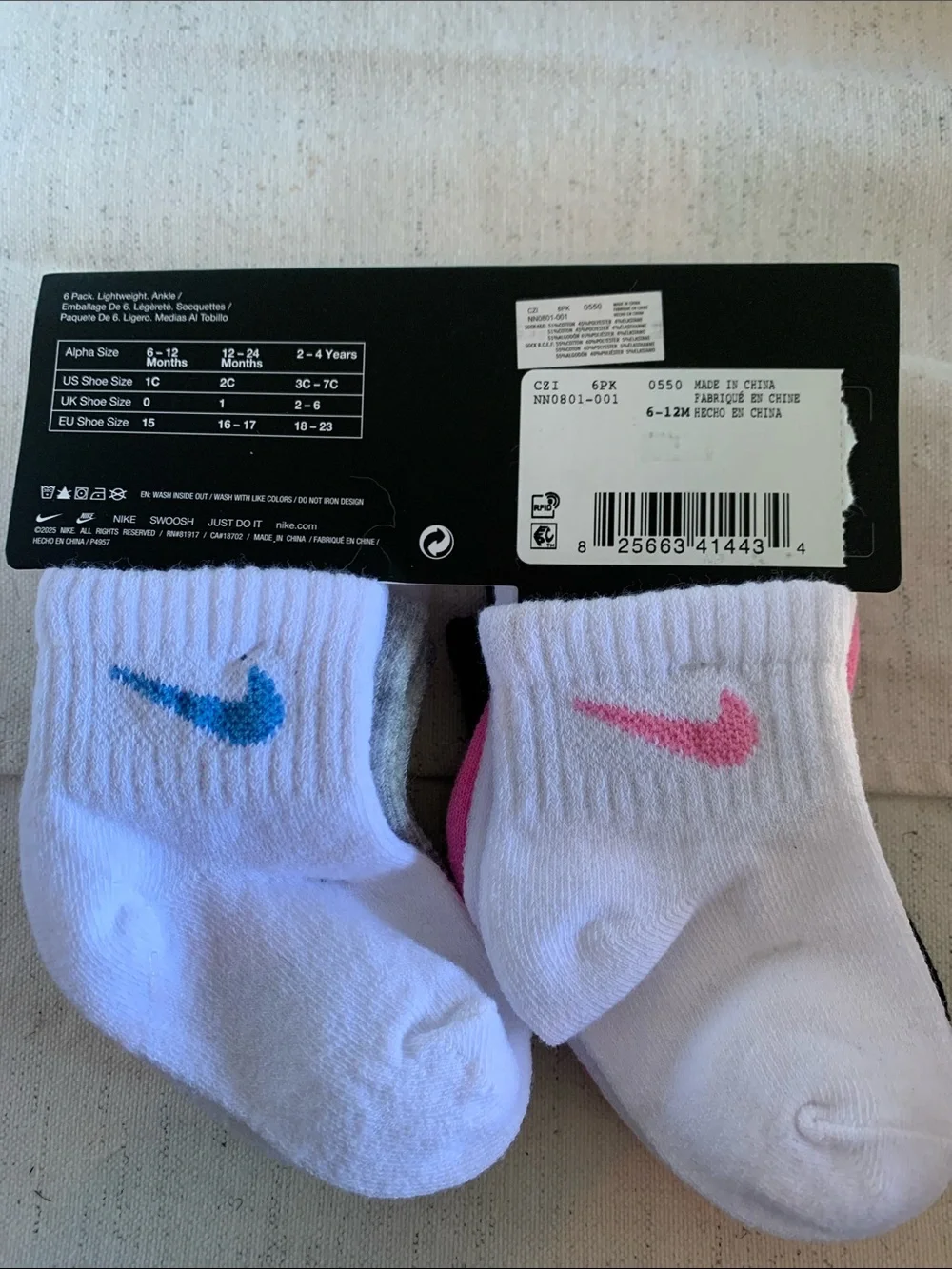 Nike Kids 6-Pack Ankle Socks - Black, White & Multicolor Swooshes